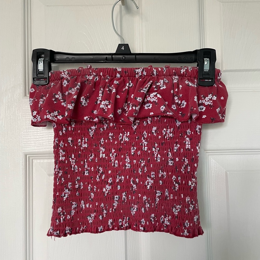 Floral print tube top with ruffle